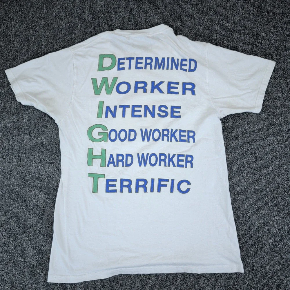 The Office Y2K Dwight Schrute Graphic Shirt Mens Small White Cotton D.W.I.G.H.T.